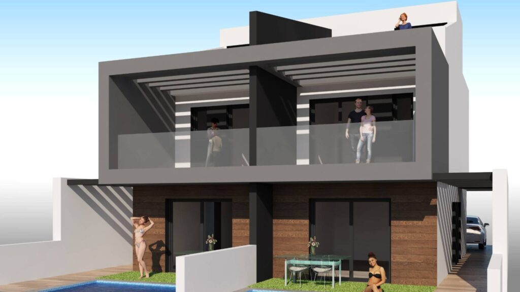 Villa en Santiago de la Ribera Fachada 1 Imagen virtual de la fachada de las dos villas pareadas Estrella de la Ribera