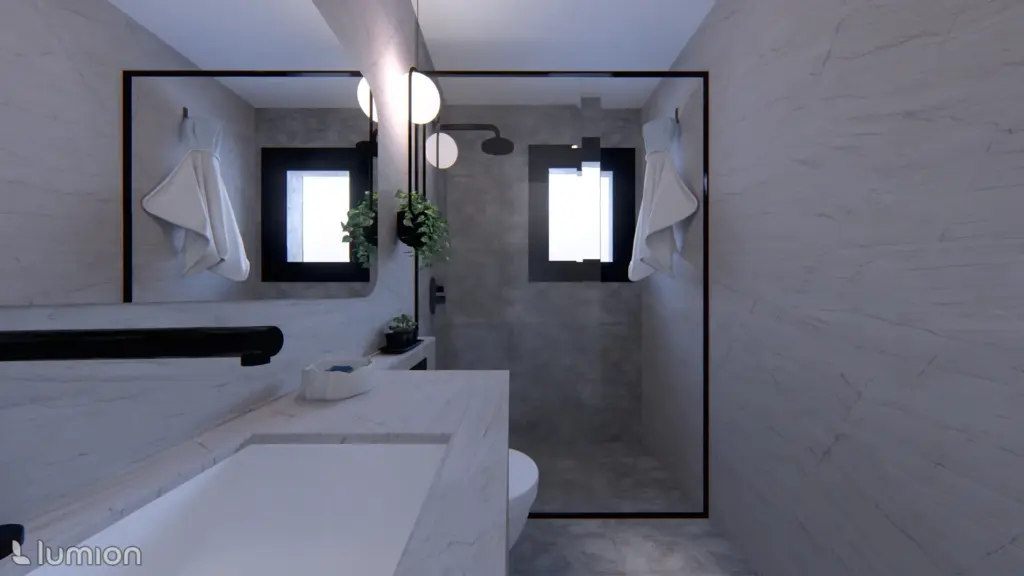 construccion veghug render 08 Imagen virtual de baño con bañera y ducha acristalada